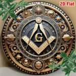 Vintage Freemason Wall Sign Aluminum Metal Decor Masonic Emblem Gears Stars Garage Cave Man Cave Gift