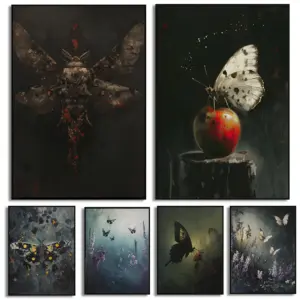 1pc frameless Dark Gothic Botanical Butterfly and Moth Posters Whimsical Cottagecore Garden Prints Canvas Painting Wall Art Home