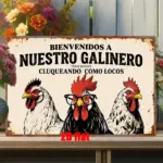 A  Metal Wall Sign, Perfect for Home Wall Decoration, Featuring a Spanish Chicken Coop Design. Suitable for Use in Yards, Garden