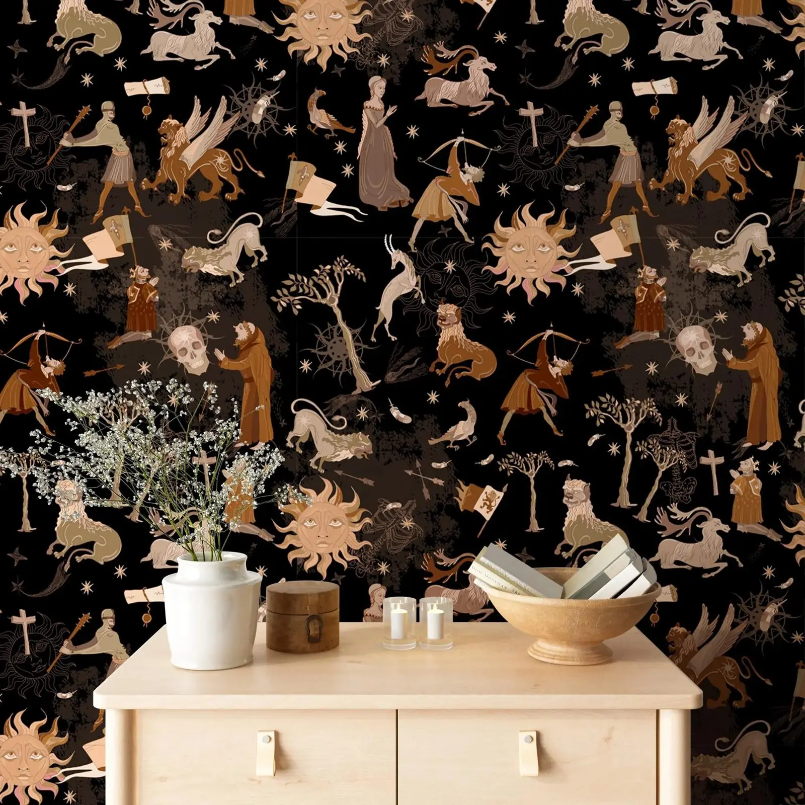 Medieval Wallpaper Peel and Stick,,Dark Academia Wall Mural, Mysterious Astrology Wall Decor,Self-adhesive Or Tradition Un-paste - Image 3