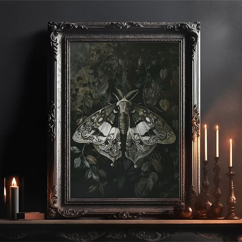 1pc frameless Dark Gothic Botanical Butterfly and Moth Posters Whimsical Cottagecore Garden Prints Canvas Painting Wall Art Home - Image 4