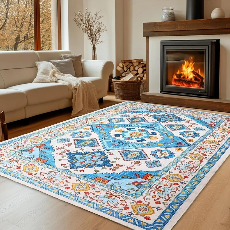 Elegant Floral Area Rug for Living Room Bedroom Large Soft Floor Mat Non-Slip Coffee Table Carpet Home Decor