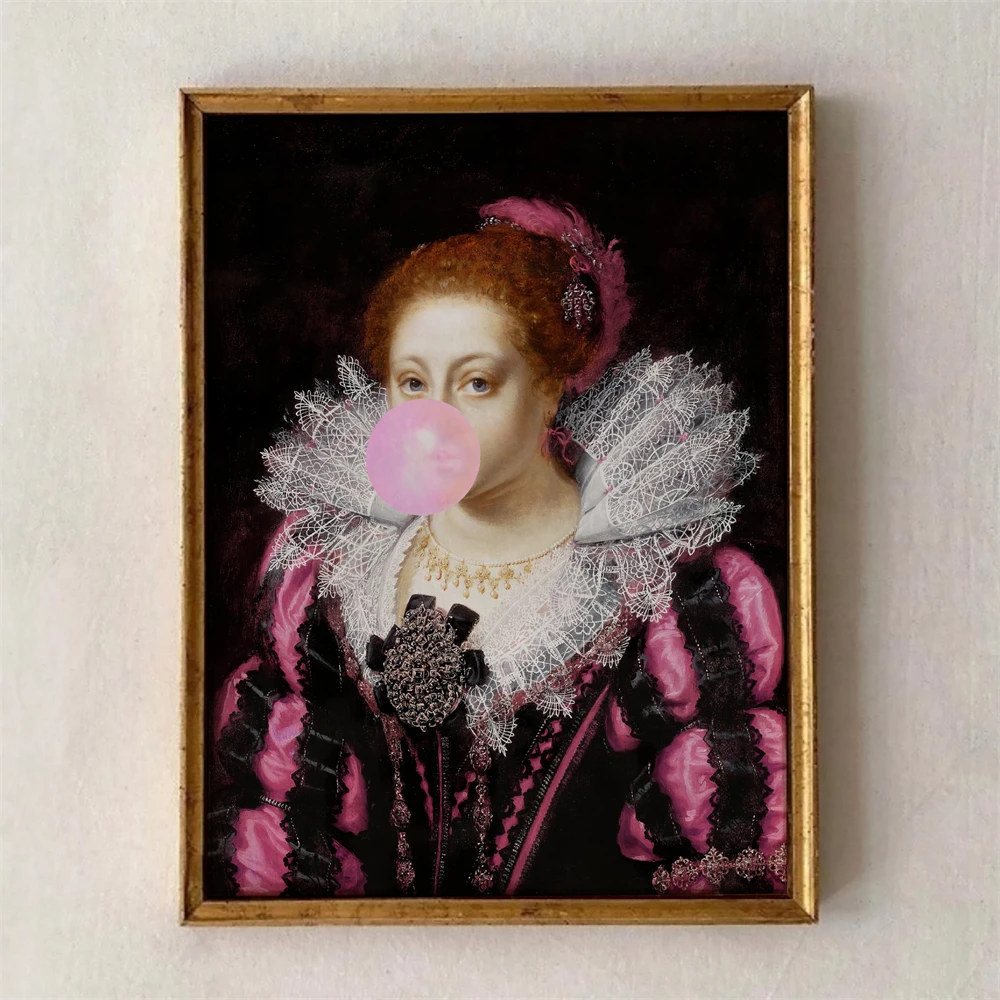 Funny Altered Art Portrait Poster Dark Academia Rococo Print Vintage Pastel Portrait Canvas Painting Bubblegum Baroque Art Print - Image 2