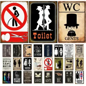 Vintage Funny Toilet Metal Tin Sign Plaque WC Lavatory Toilettes Wall Art Bar Club Bathroom Restroom Toilet Wall Decoration