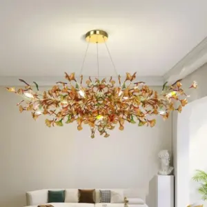 Modern Minimalist Ginkgo Leaf Glass LED Chandelier Living Room Dining Room Hanging Indoor Home Decoration Lighting Fixtures