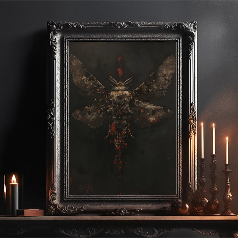 1pc frameless Dark Gothic Botanical Butterfly and Moth Posters Whimsical Cottagecore Garden Prints Canvas Painting Wall Art Home - Image 2