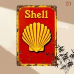 [Vintage Metal Sign] Rustic Red & Yellow  Vintage-Inspired "Shell" Sign,  | Charming Retro Iron Art, Easy to Hang, No Power Need