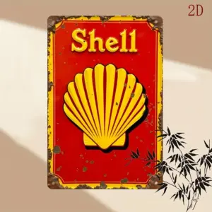 [Vintage Metal Sign] Rustic Red & Yellow  Vintage-Inspired "Shell" Sign,  | Charming Retro Iron Art, Easy to Hang, No Power Need