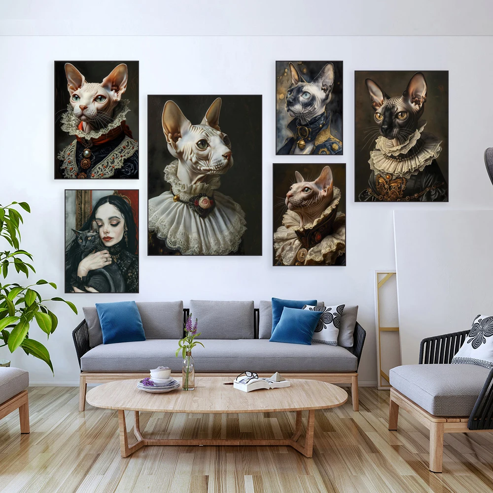 victorian sphinx cat, moody cat print, dark academia, gothic sphinx cat art, witch, dark academia wall art, home decor poster - Image 2