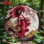 Japanese Kimono Metal Wall Art Round Aluminum Sign with Holes for Home Bar Decor