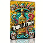 "Mexican Tequila Time" Retro Wall Art Sign - Vibrant Day of the Dead Design, Durable Metal Decor for Home,  Kitchen, Dining Room