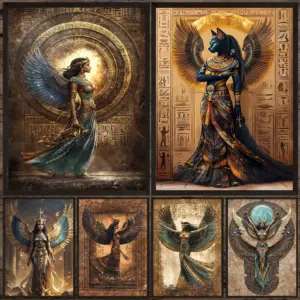 Isis Ancient Egyptian Goddess Wall Art Canvas Painting,Sacred Feminine Priestess Art Poster Print Dark Academia Witchcraft Decor