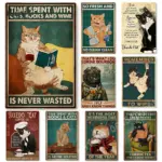 Animal Black Cat Art Poster Creative Metal Tin Signs for Living Room Kid Bedroom Wall Decoration Cafe Western Restaurant Plaques