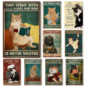 Animal Black Cat Art Poster Creative Metal Tin Signs for Living Room Kid Bedroom Wall Decoration Cafe Western Restaurant Plaques
