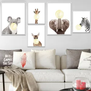 Baby Animal Zebra Giraffe Deer Bubble Wall Art Canvas Painting Nursery Poster Print Decorative Picture Baby Kids Bedroom Decor