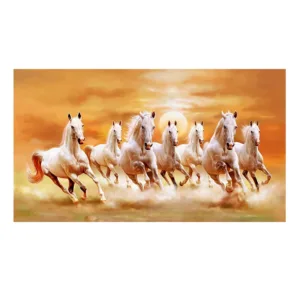 Seven Running White Horse Animals Painting Artistic Canvas Art Gold Posters and Prints Modern Wall Art Picture For Living Room