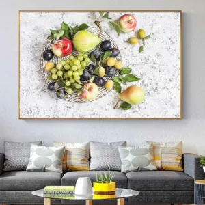 Summer Fruits Wall Posters For Living Room Grapes Pears Apples Plums Kitchen Home Decor Pictures HD Canvas Oil Painting