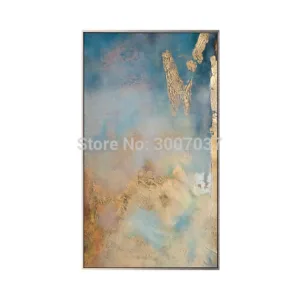 100%Hand Painted Abstract Gold and Blue Oil Painting on Canvas Wall Art Painting Decorative Living Room Wall Picture No Frame