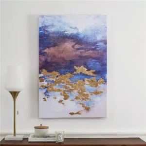 100% Handpainted thick knife abstract oil painting Gold Blue Whi