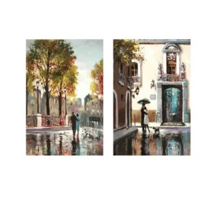 2 Piece Abstract City Street Couple Landscape Canvas Painting Poster and Print Pop Art Wall Picture For Living Room Cafe Decor