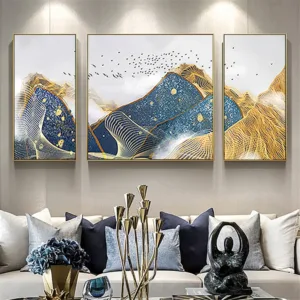 3 Pieces acrylic canvas gold paintings thread mountains quadros caudros decoracion Wall art Pictures For Living Room wall decor1