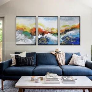 3 pieces gold art canvas painting wall art picture for living room home wall decor original acrylic abstract decoration painting