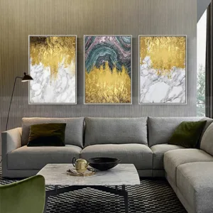 3 pieces gold leaf abstract painting canvas wall art pictures fo