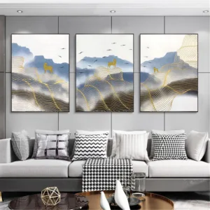 3 pieces gold line abstract canvas painting mountain landscape wall art picture for living room home wall decor original texture