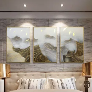 3 pieces gold line abstract canvas painting mountain wall art picture for living room home wall decor original texture quadro
