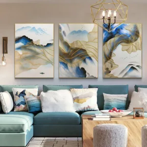 3 pieces gold line abstract canvas painting wall art picture for living room home wall decor original gold leaf texture quadro