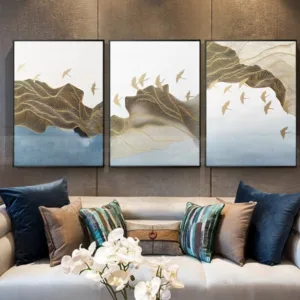 3 pieces gold line abstract canvas painting wall art picture for living room home wall decor original gold leaf texture quadro