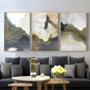 3 pieces gold line abstract painting on canvas wall art pictures for living room home wall decor original texture quadros