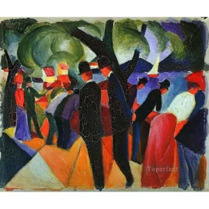 36 Hand Painted Abstract Paintings of August Macke - Handmade by College Teachers - Stroll on Bridge - Oil Art on Canvas