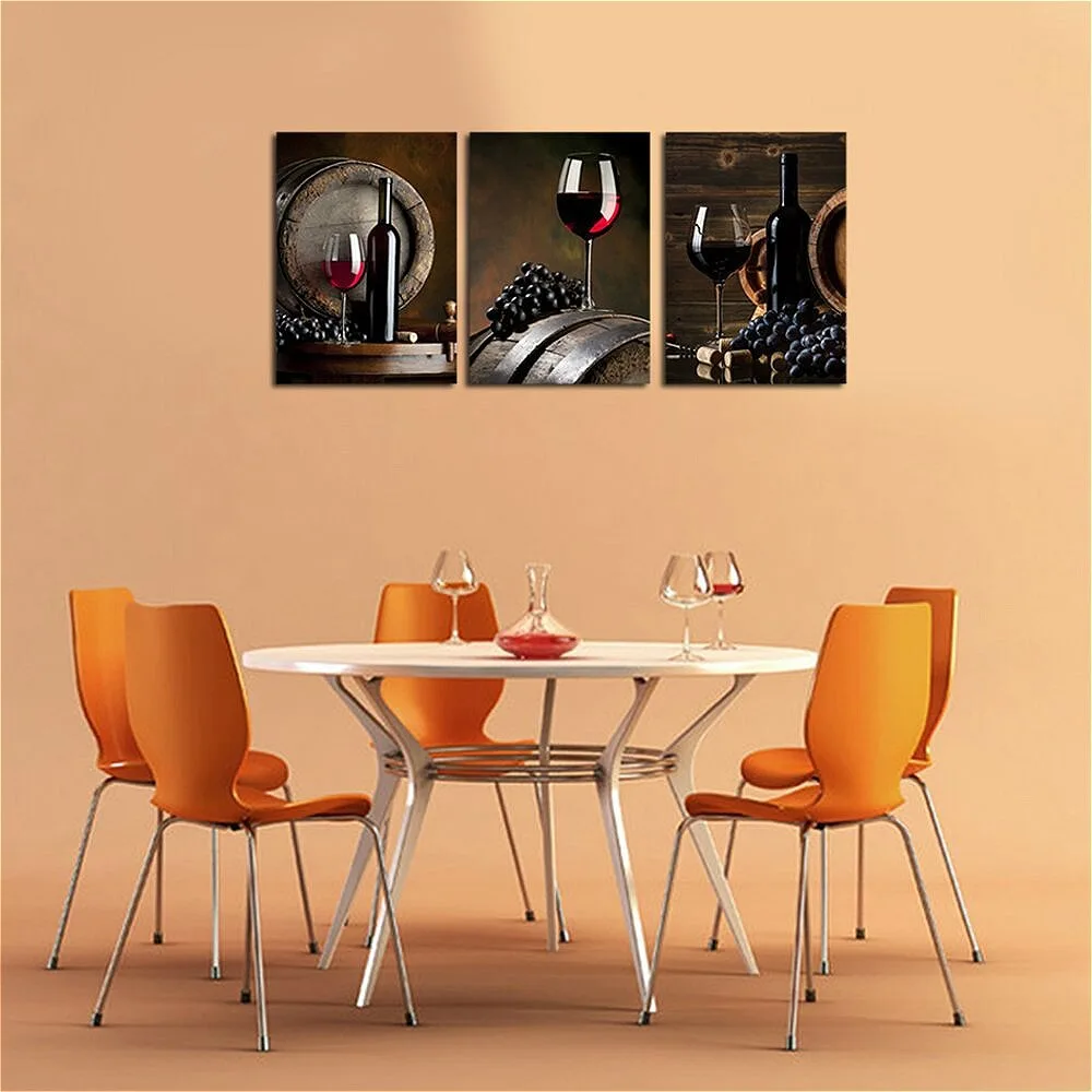 3PC Red Wine Grape Posters and Prints Vintage Home Decorations Canvas Painting for Room Wall Decor Kitchen Piece Framed Wall