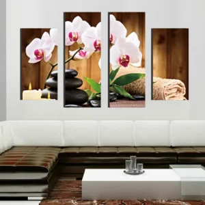 4 Pcs/Set Large Abstract Stone Green Leaves Pink Spa flowersCanvas Print Painting Modern Wall Art Picture Home Decor