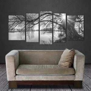 5 Panels Modern Modular Landscape HD Canvas Painting Cuadros Tree Sunrise Time Lake Wall Art Canvas Poster Print Room Wall Decor