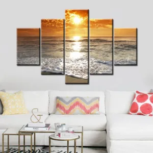 5 Panels Sunsets Natural Sea Beach Landscape Posters and Prints Canvas Painting Scandinavian Wall Art Picture for Living Room