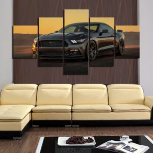 5 Piece HD Luxury Car Picture Black Ford Mustang Car Poster Decorative Paintings Landscape Wall Art Canvas Paintings