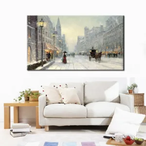 70x140cm - Canvas Prints Wall Decor, Abstract Canvas Painting City Winter Snow Landscape Wall Art Poster for Living Room Wall