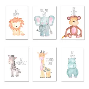 Watercolor Baby Animal Lion Elephant Giraffe Canvas Poster Nursery Wall Art Print Painting Nordic Picture Children Bedroom Decor