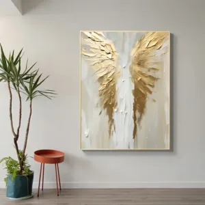Golden Wings Print Painting on Canvas 2D Abstract Angel Wings Wall Art Picture Large Home Decor for Living Room Bedroom