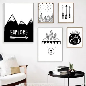 AFFLATUS Explore Child Wall Art Canvas Painting Nordic Posters And Prints Black White Nursery Wall Pictures Kids Room Decor