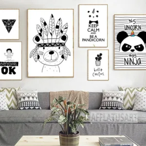 Indian Bear Panda Nordic Poster Wall Art Canvas Painting Black White Posters And Prints Wall Pictures For Living Room