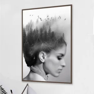 Abstract Beautiful Forest Girl Black and White Painting Canvas Wall Art Posters Print Pictures Modern Picture F Living Room 4-78