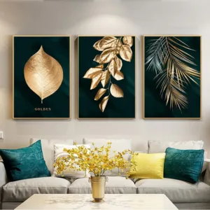 Abstract Black and Golden Plant Painting Wall Poster Modern Style Canvas Print Picture Art Aisle Living Room Office Luxury Decor