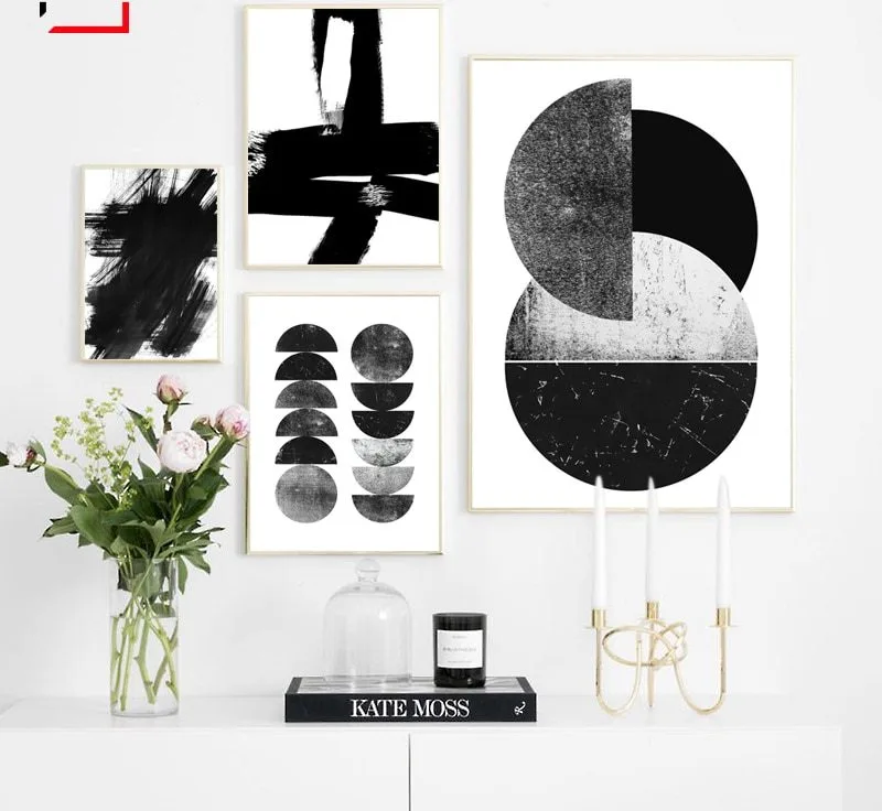 Abstract Black and White Art Print Scandinavian Poster Watercolor Modern Minimalist Canvas Painting Wall Picture for Living Room