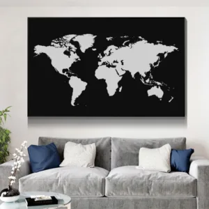 Abstract Black and White World Map Paintings on Canvas Modern Map Poster and Print Wall Art Picture for Living Room Cuadros