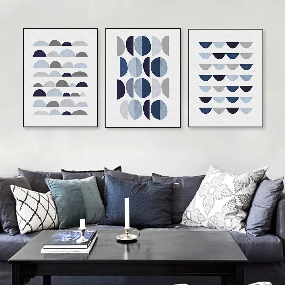 Abstract Blue Geometric Shape Art Vintage Print Poster Minimalist Hipster Wall Art Picture Nordic Home Decor Painting No Frame - Image 2