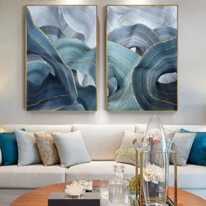 Abstract Blue Gold Ring Canvas Art Modern Posters Prints Wall Pictures for Living Room Luxury Home Decor 3D Wall Art Paintings