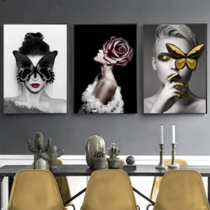 Abstract Canvas Paintings Fashion Girl Flower Wall Art Poster fo